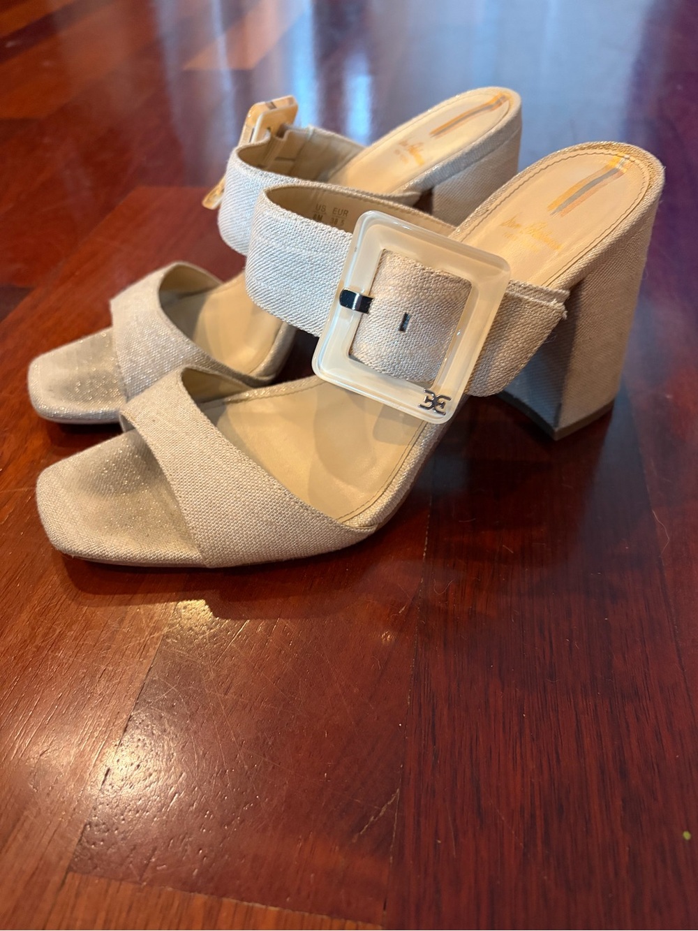 Sam Edelman Dalton Linen Block Heel Mule Sandals | Size 8